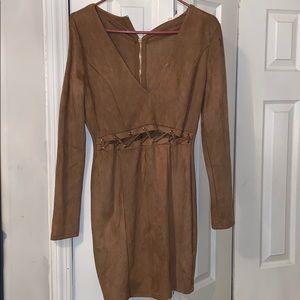 The Sang camel colored faux suede dress (cutouts)